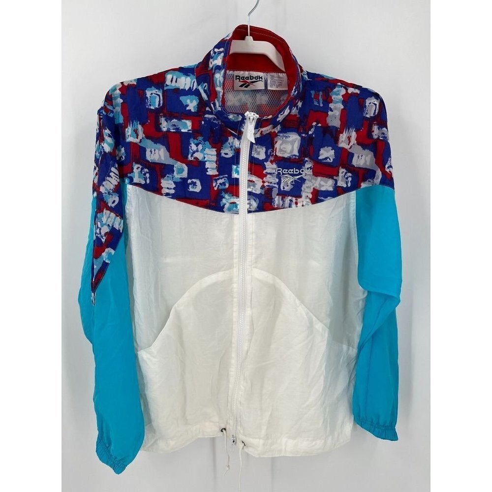 Vintage 90s Reebok Windbreaker Jacket Track Suit  Blue, Red, White Size Medium